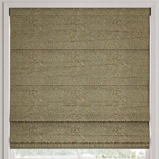 William Morris At Home Willow Woven Made to Measure Blackout Roman Blind in Sage Green Floral Pattern