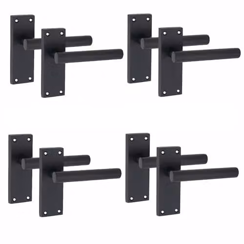 Golden Grace Victorian Straight Door Handles with Latch, 4 Pairs, Matt Black Zinc – 1