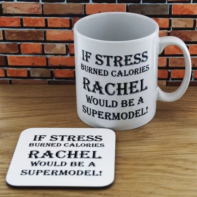 Uniqueful Personalised Super Model Ceramic Mug and Coaster Set in White