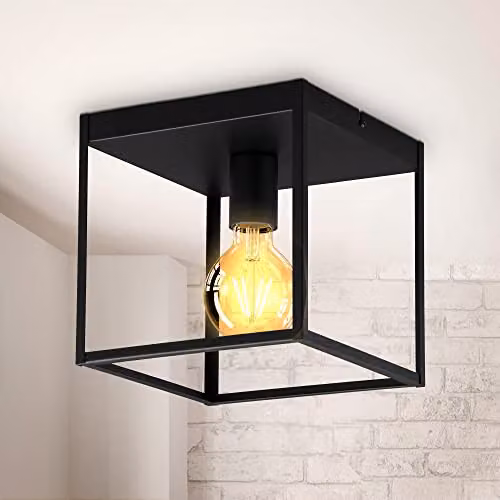 B.K.Licht Industrial Cube Ceiling Light, Black Metal, E27 Socket, Side: 22 cm – 1