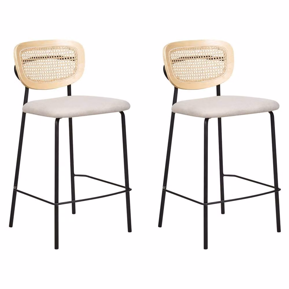 Wyld and Coco Set of 2 Armless Bar Chairs in Light Beige Polyester Rattan and Metal – 2