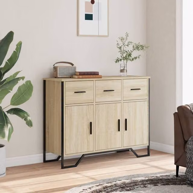 Berkfield Home Sideboard in Beige Sonoma Oak, W/D/H: 97 x 32.5 x 74.5 cm
