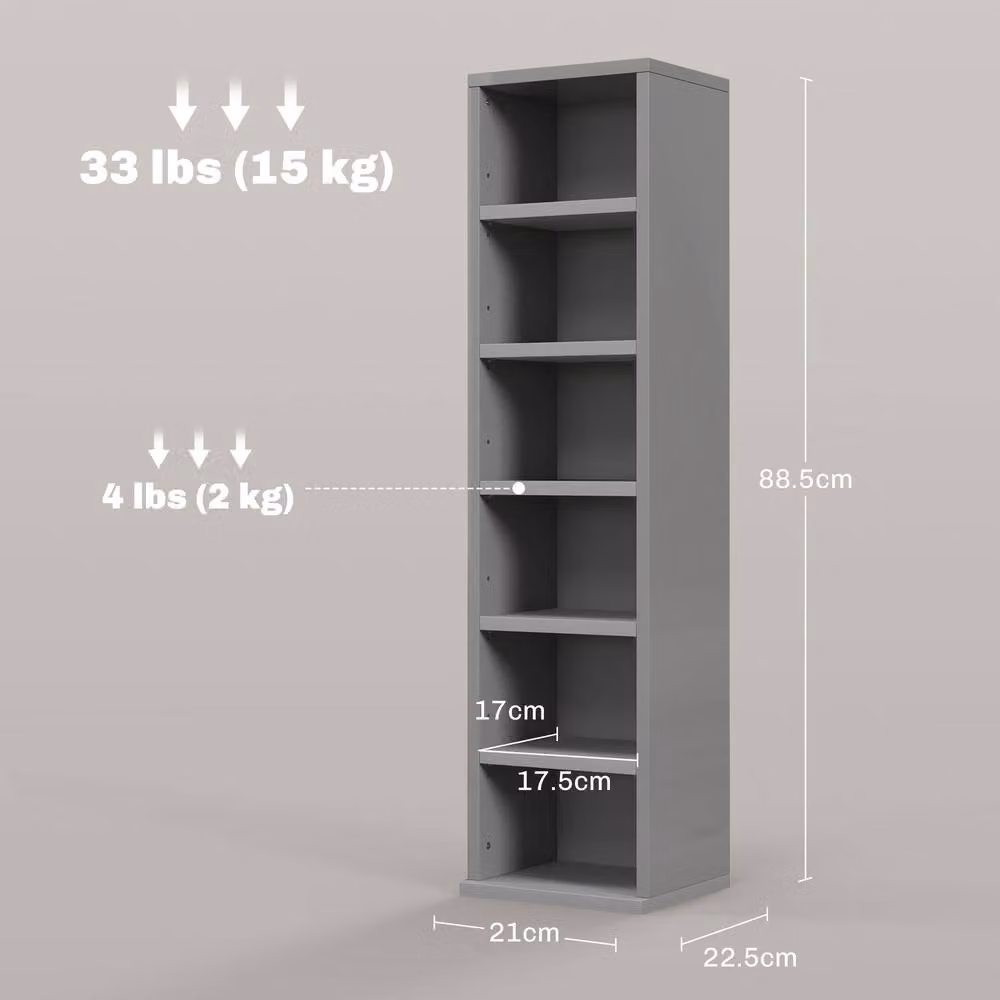 HOMCOM Set of 2 Grey CD and DVD Storage Units with Adjustable Shelves – 3