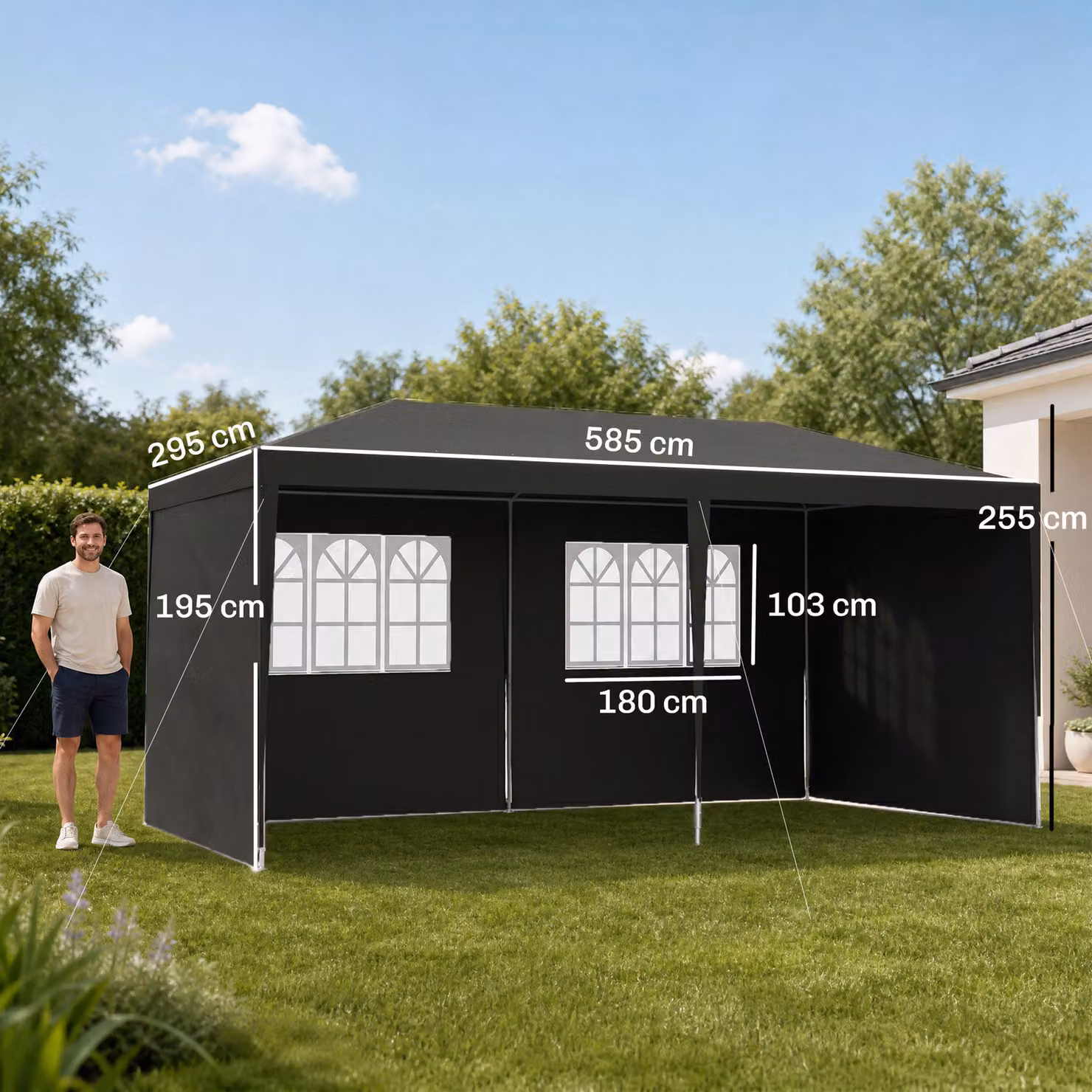 Outsunny Party Tent Gazebo Marquee with Windows and Side Panels, Dark Grey, W: 6 m, D: 3 m, H: 2.55 m – 3