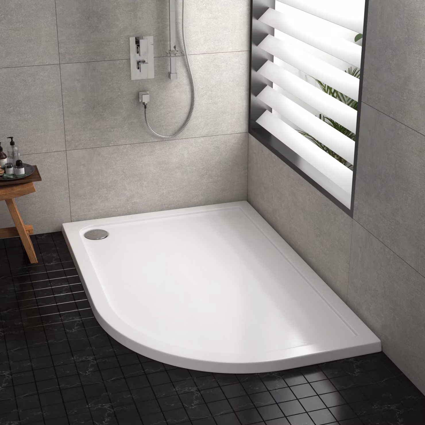 Hudson Reed Right Handed Offset Quadrant Pearlstone Shower Tray, White, W: 120 cm, D: 80 cm, H: 4 cm
