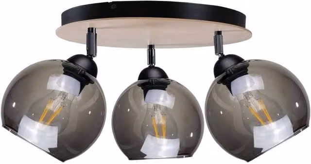 Netlighting Modern Wood Ceiling Spotlight Cluster in Black with 3x E27 Adjustable Spheres, Diameter: 30 cm