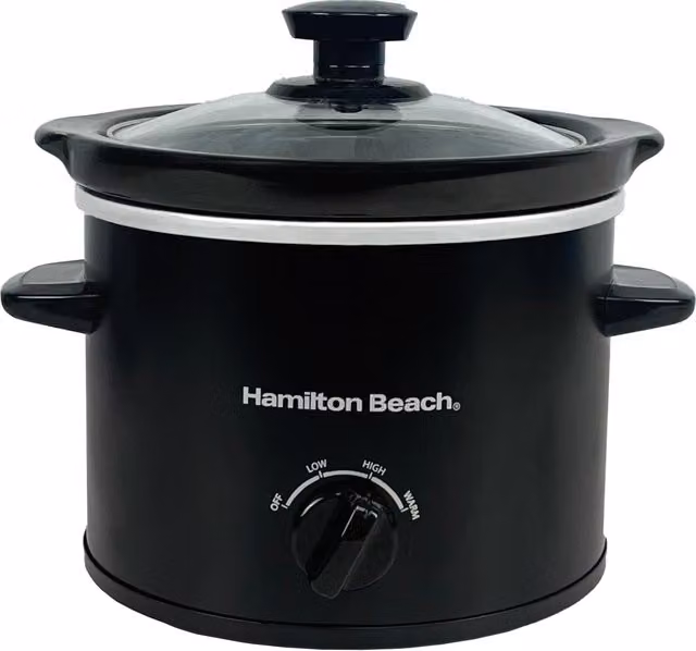 Hamilton Beach 1.8L Black Slow Cooker with Keep Warm Function and Dishwasher Safe Parts
