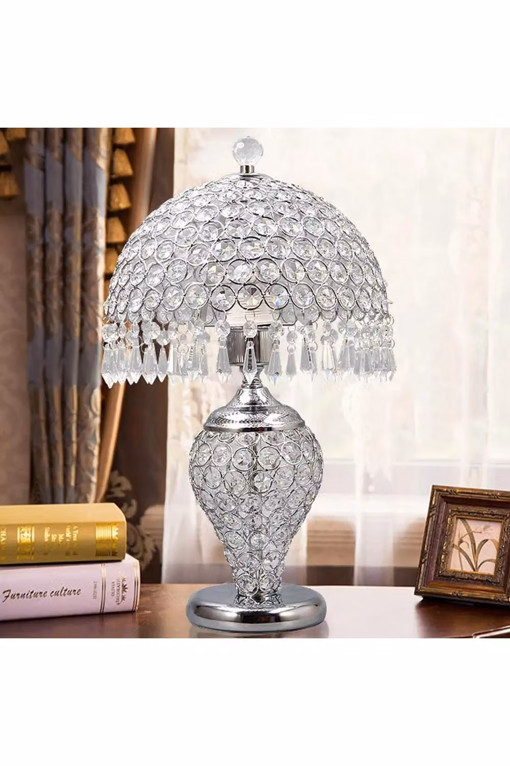 Living and Home Umbrella Crystal Table Lamp in Chrome and Multicolour Transparent Finish – 3