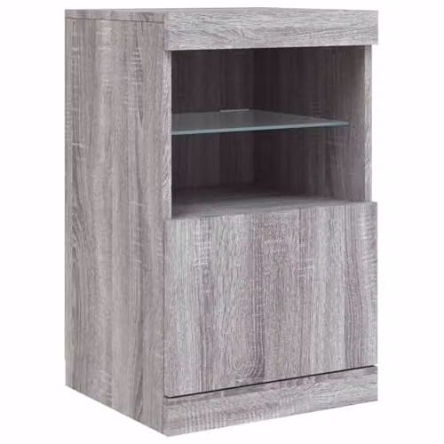 vidaXL Modern Sideboard with Integrated LED Lights in Grey Sonoma Oak, W: 41 cm, D: 37 cm, H: 67 cm
