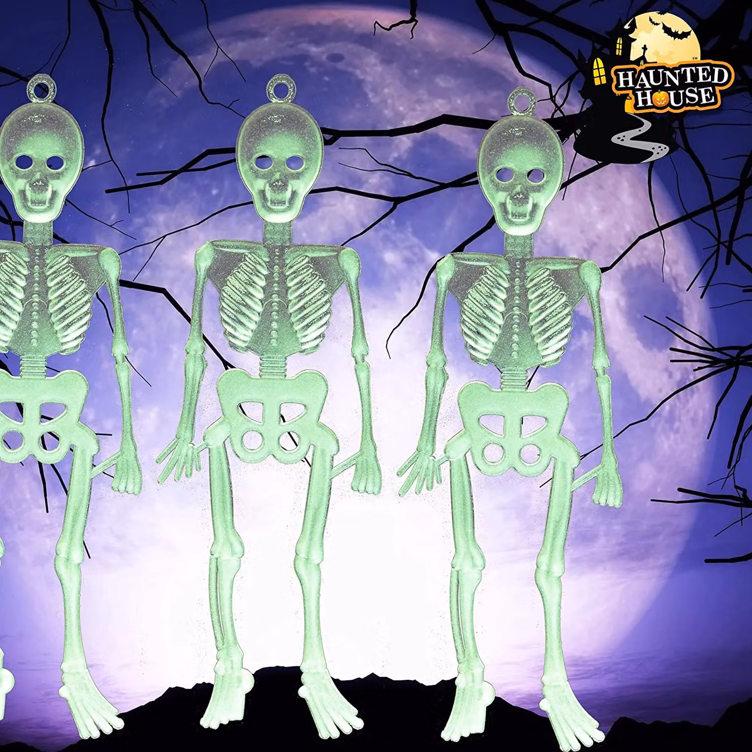 VFM e-Store Halloween Glow In The Dark Hanging Skeleton Set in White – 2