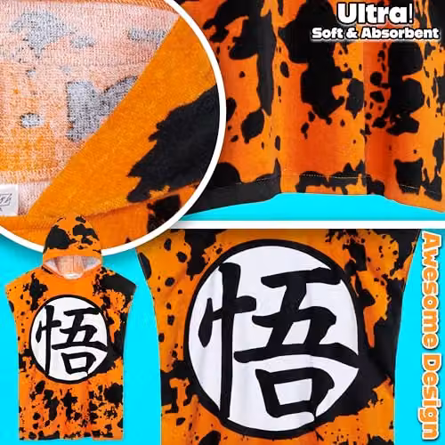 Get Trend Dragon Ball Z Hooded Cotton Bath Towel Poncho for Kids and Teens, Orange – 4