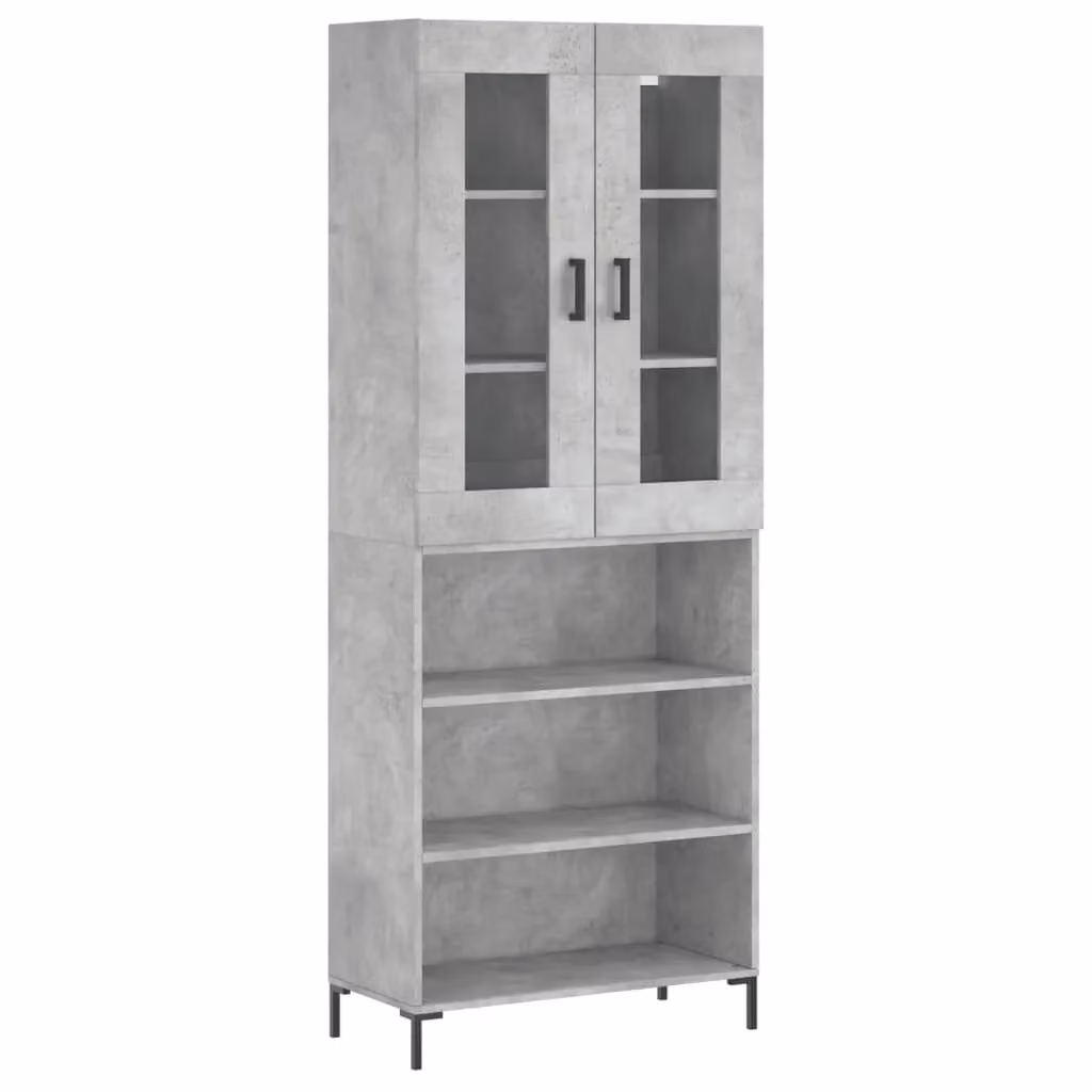 Berkfield Home Highboard in Concrete Grey with Glass Doors, W/D/H: 69.5 x 34 x 180 cm – 2