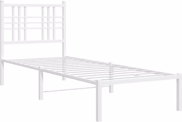Berkfield Home Metal Bed Frame with Headboard in White, W: 75 cm, L: 190 cm – 1