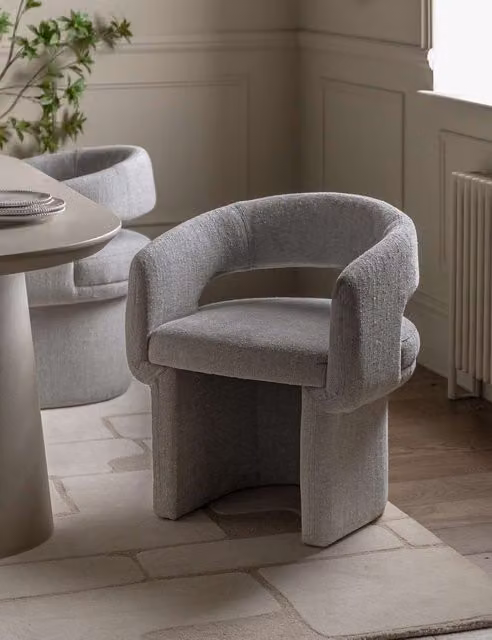 Gallery Direct Sloane Grey Bouclé Fabric Dining Chair with Armrests and Maple Wood Frame