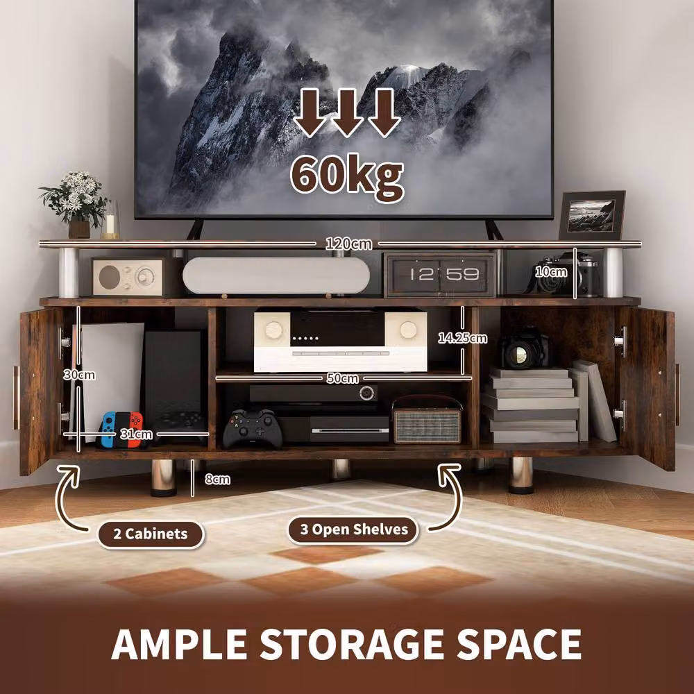 STILVORA TV Stand with 2 Cupboards and Shelves in Rustic Brown – 4