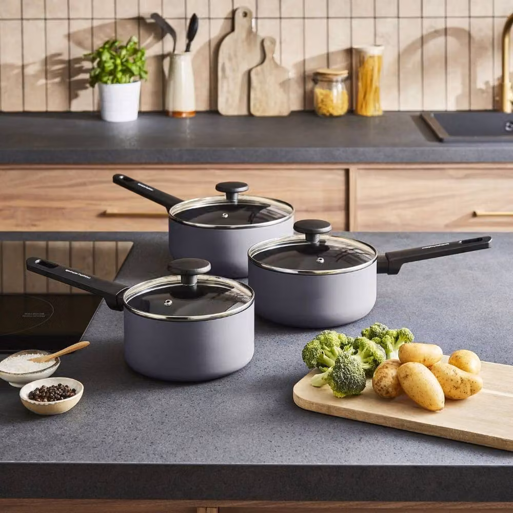 Morphy Richards 3-Piece Ceramic and Aluminium Saucepan Set, Grey – 5