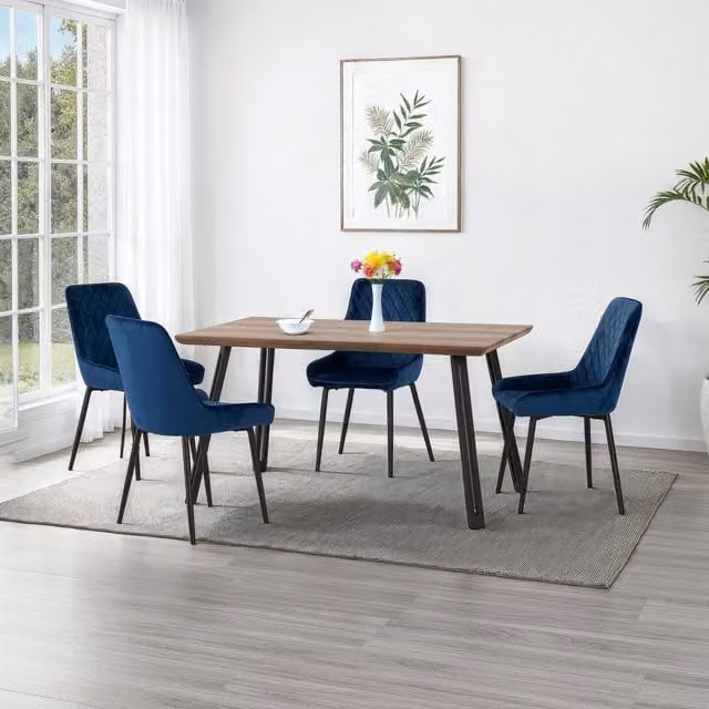 Seconique Quebec Straight Edge Dining Set with 4 Avery Chairs in Blue and Black
