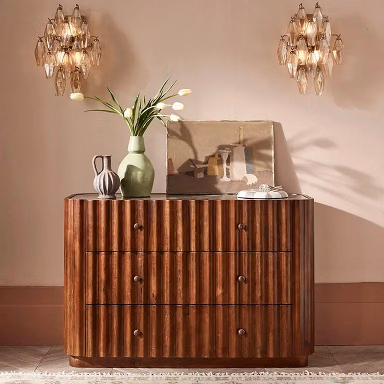 Atkin and Thyme Treviso Marble Chest Of Drawers in Green and Brown Vintage Mango Wood