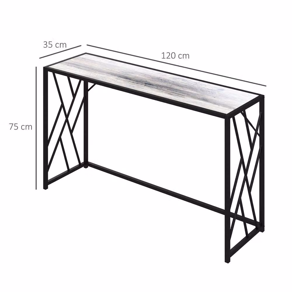 STILVORA Industrial Console Table with Metal X-Frame in Grey Wood Effect and Black – 3