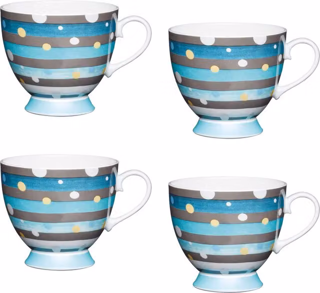 KitchenCraft Set of 4 Blue Striped Ceramic Stoneware Mugs