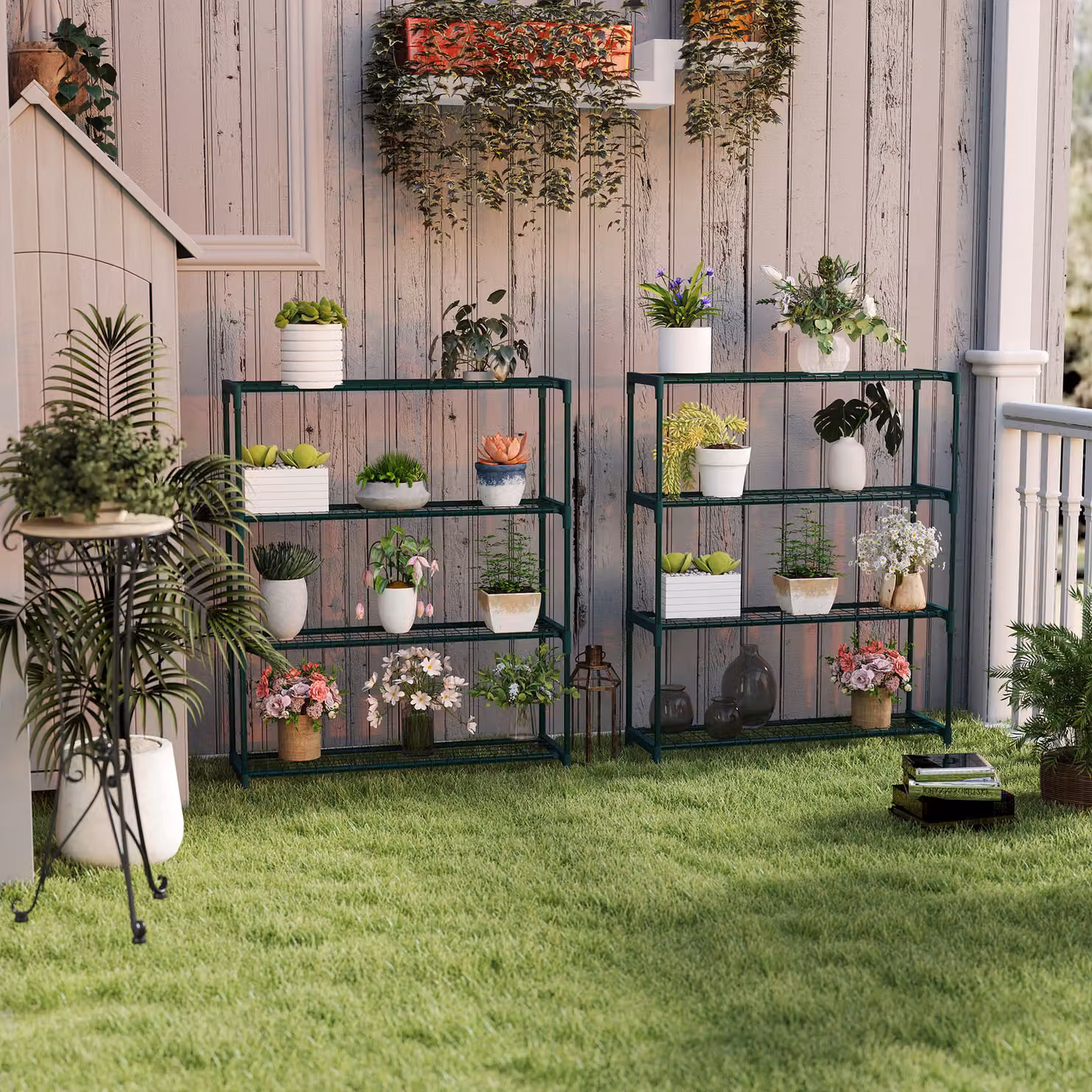 Outsunny Four-Tier Steel Plant Shelf, Black, W/D/H: 89.0 x 32.5 x 107.0 cm – 2