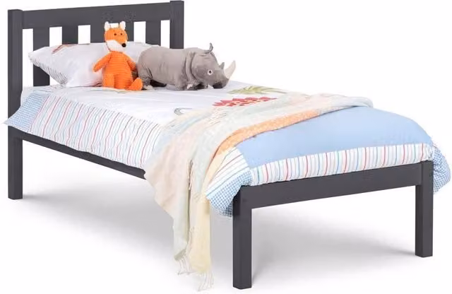 Ashfield Anthracite Lacquered Solid Pine Low Foot End Double Bed in Dark Grey, 140 x 200 cm