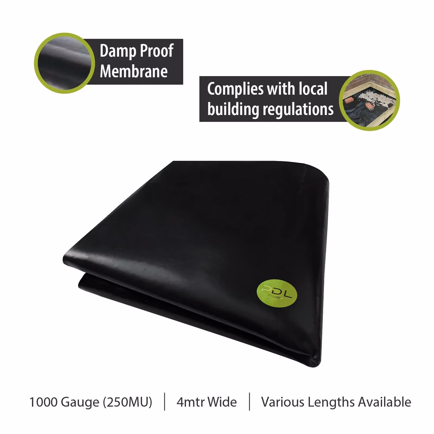 Pegdev Black Heavy Duty Polythene Plastic Sheeting, W: 12 m, H: 4 m – 2