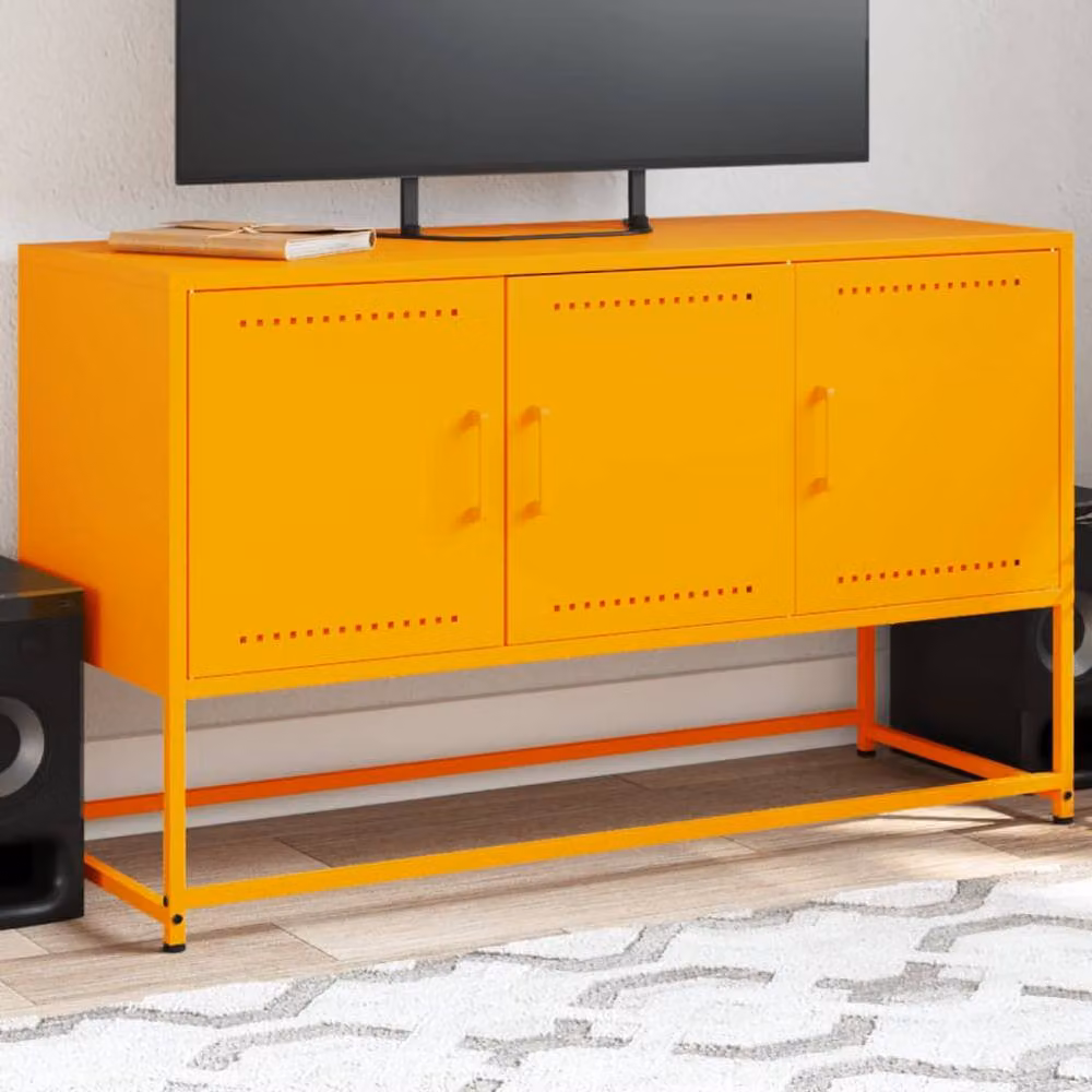 Berkfield Home Mustard Yellow Metal TV Cabinet W: 100.5 cm, D: 39 cm, H: 60.5 cm – 2