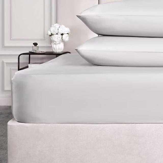 Highams 220 Thread Count Soft Cotton Luxury Fitted Bed Sheet, Silver/Grey, W: 140 cm, L: 200 cm