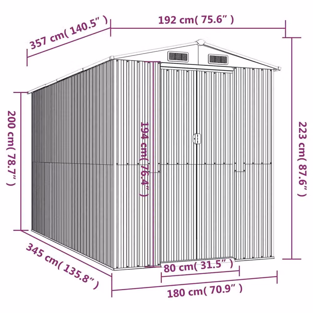 Berkfield Home Garden Shed in Dark Brown Galvanised Steel, W/D/H: 192 x 357 x 223 cm – 4