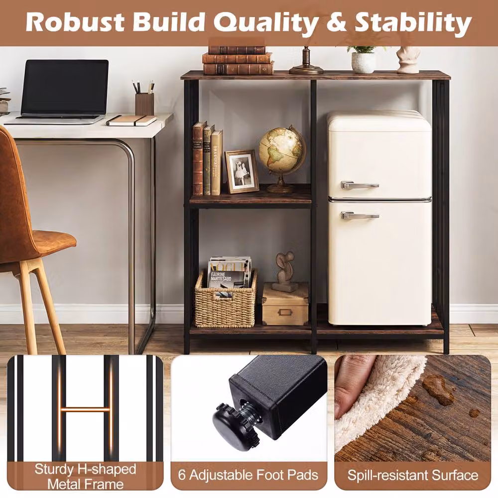 Costway Kitchen Baker's Rack and Mini Fridge Stand with 4 Shelves in Brown – 7