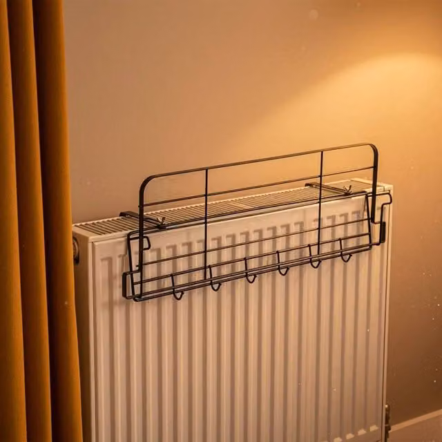 FORGEVIO Adjustable Metal Radiator Clothes Drying Rack with Hooks, Black, Width: 180 cm, Height: 180 cm