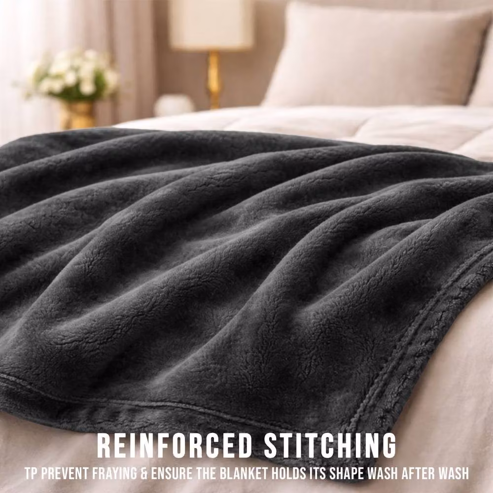 Grace Premium Cozy Flannel Fleece Soft Throw Blanket in Grey, W: 150 cm, L: 200 cm – 5