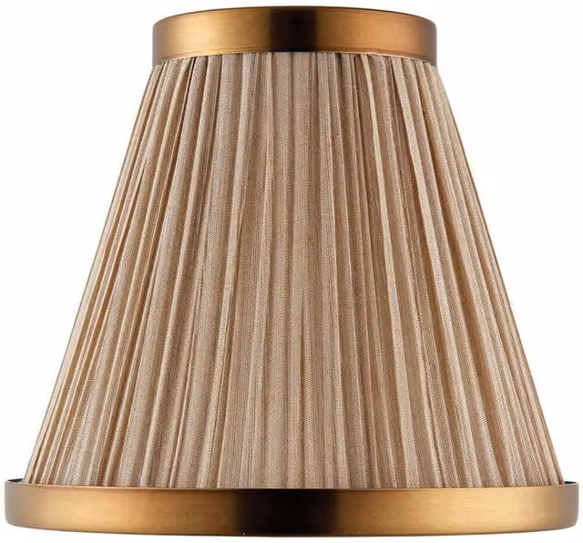 Loops Luxury Round Tapered Lamp Shade in Beige Pleated Organza Fabric with Antique Brass Finish