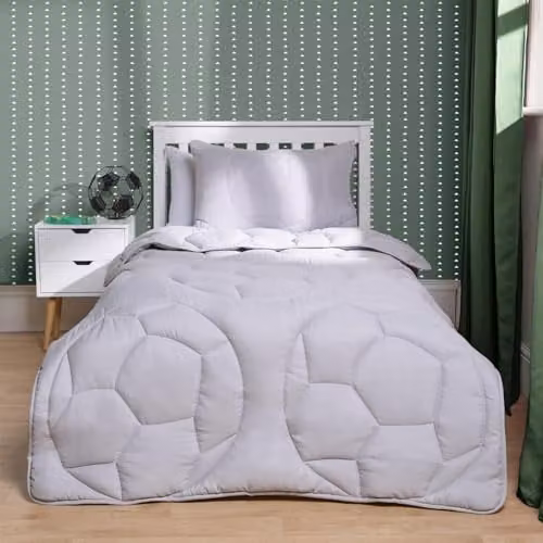 OHS Grey Football Quilted Microfibre Double Duvet and 2 Pillowcase Set, 7.5 Tog, W/D/H: 200 x 200 cm