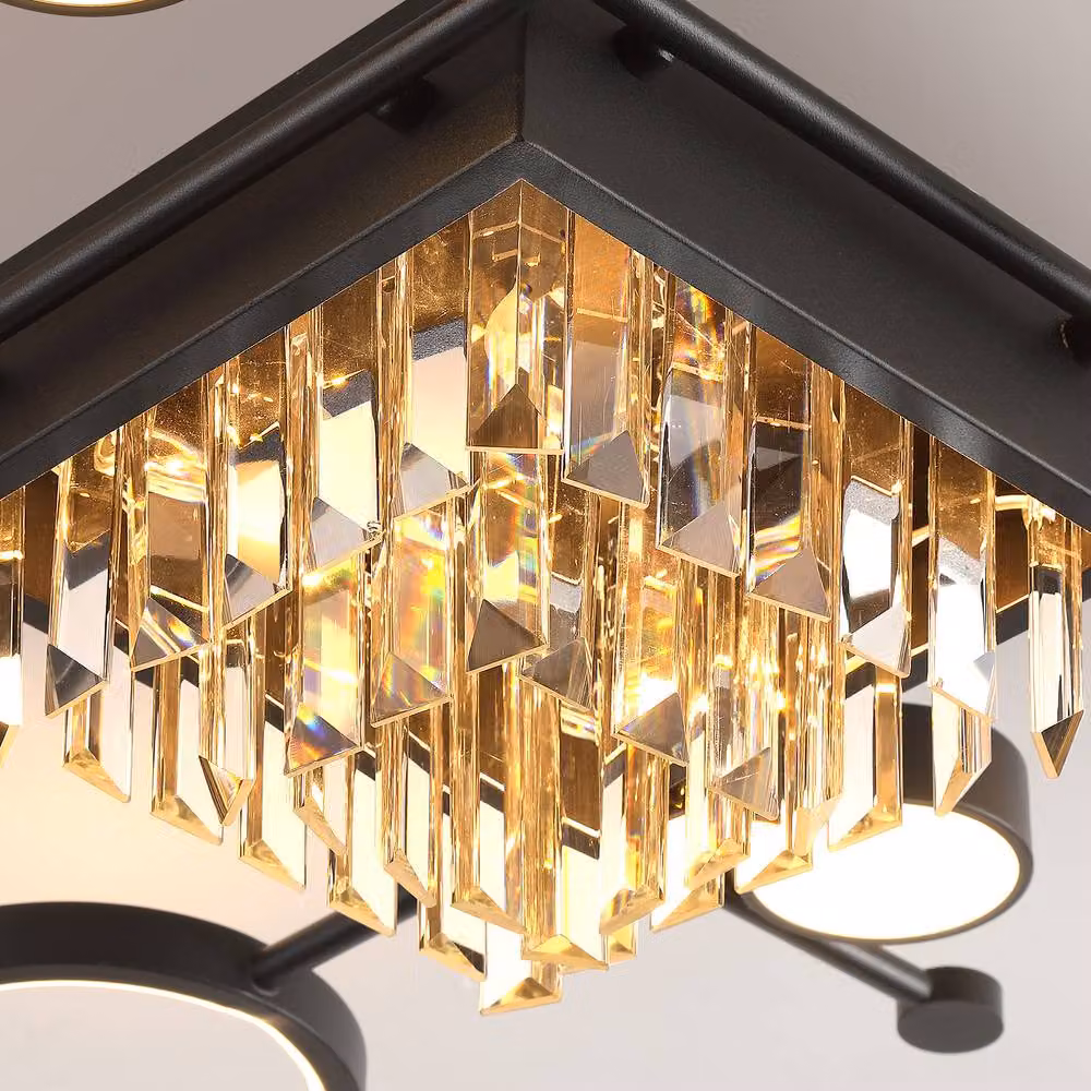 NIVOR Dimmable 65W LED Ceiling Light in Jet Black with Remote Control, Rectangular Flush Mount with Crystal and Acrylic Details – 4