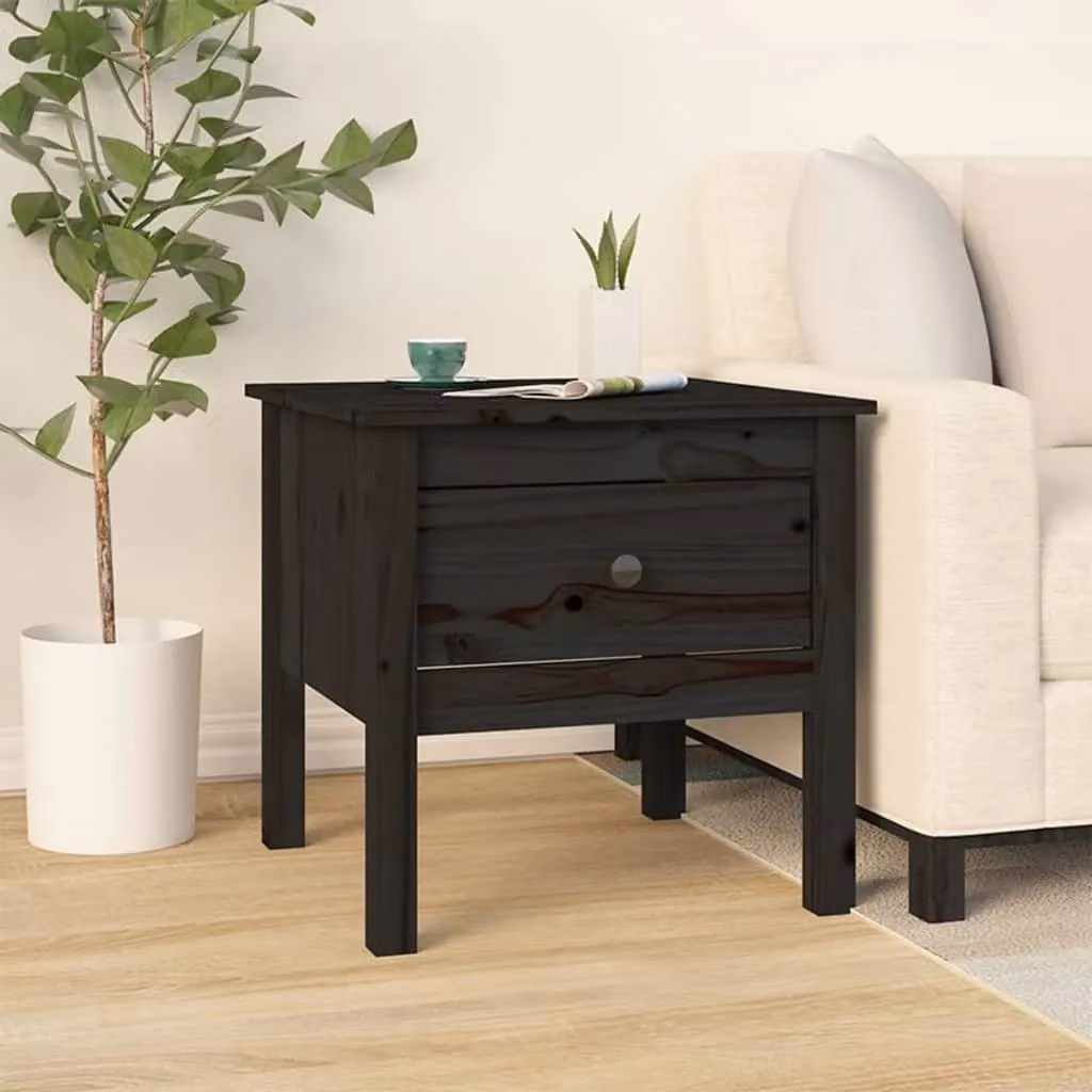 Berkfield Home Set of 2 Black Rustic Solid Pine Side Tables, W/D/H: 50 x 50 x 49 cm – 4