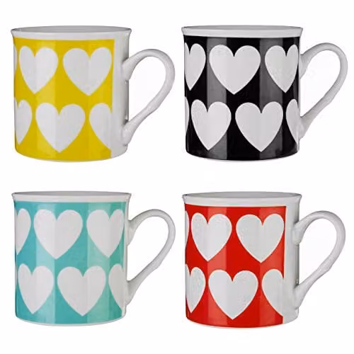 Premier Housewares Bone China Heart Mugs, Multicolour, Set of 4