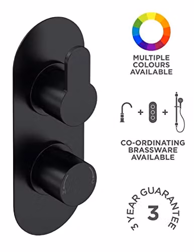 nuie Arvan Modern Bathroom Concealed Round Twin Thermostatic Shower Valve, Matt Black, Diameter: 21.5 cm – 4