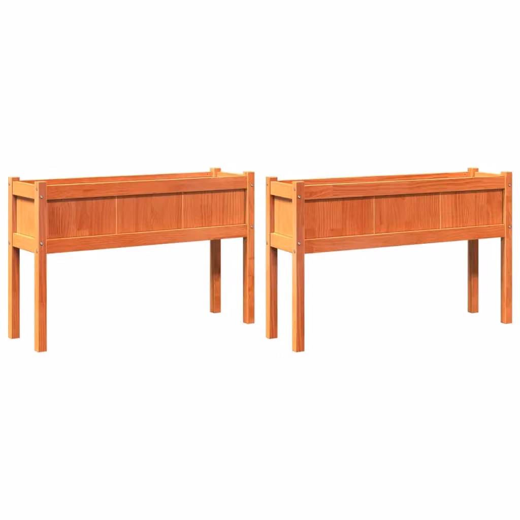 Berkfield Home Set of 2 Rustic Waxed Brown Solid Pine Garden Planters with Legs – 2