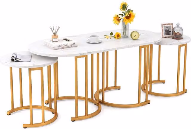 Costway 3-Piece Nesting Coffee Table Set with 2 Side Tables in White
