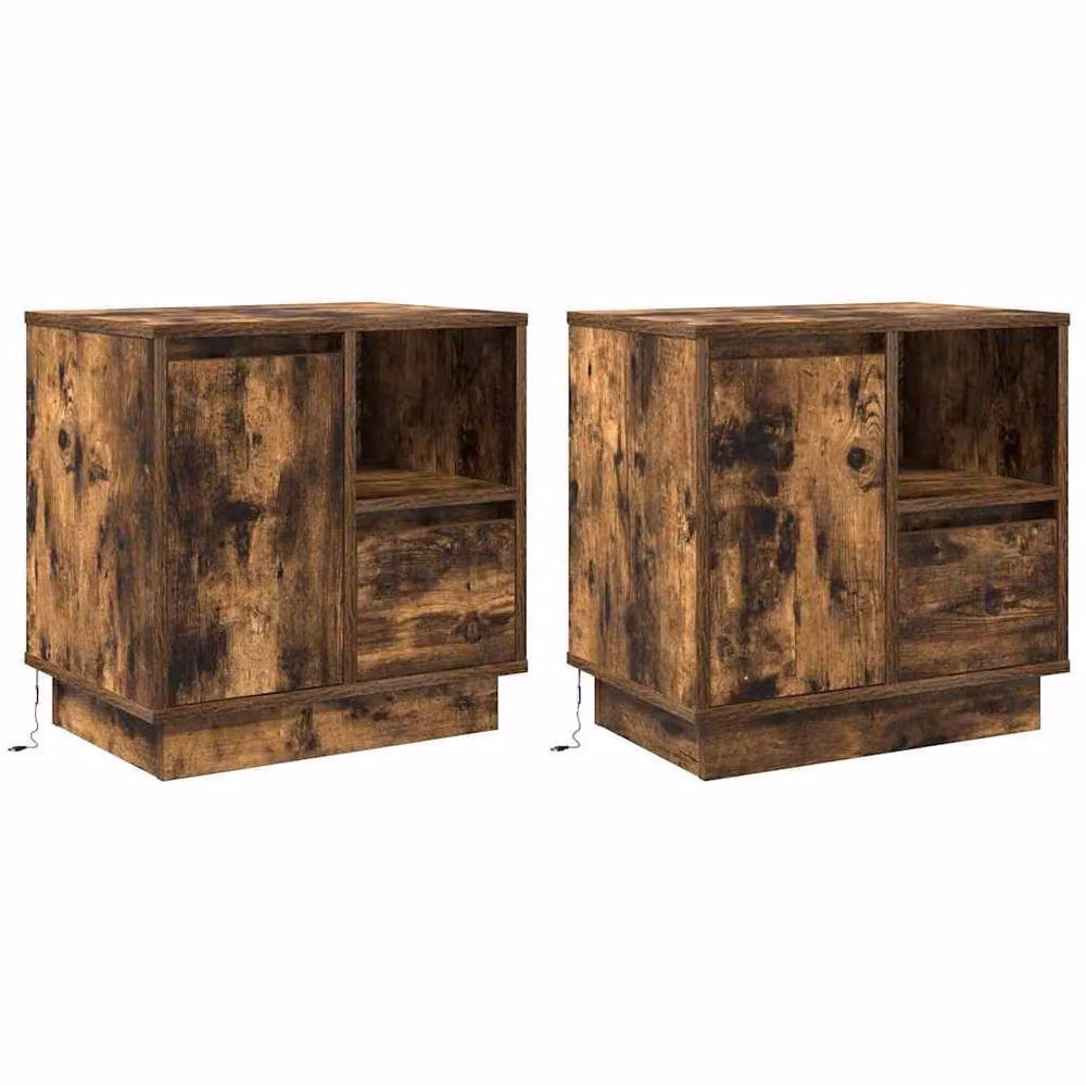 Berkfield Home Modern Bedside Cabinets with Integrated LED Lights, Smoked Oak, Brown, Set of 2, W: 50 cm, D: 34 cm, H: 50 cm – 3