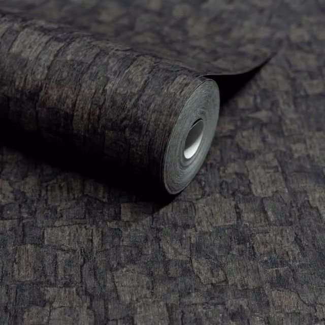 Grandeco Boutique Azobe Cork Effect Embossed Wallpaper in Black