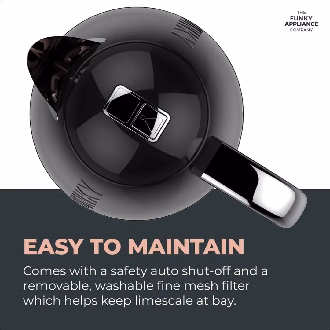 The Funky Appliance Company Large Retro Kettle in Black with 1.7L Capacity – 5