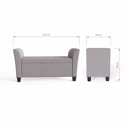 GFW Verona Grey Fabric Upholstered Window Seat Ottoman with Padded Top – 2