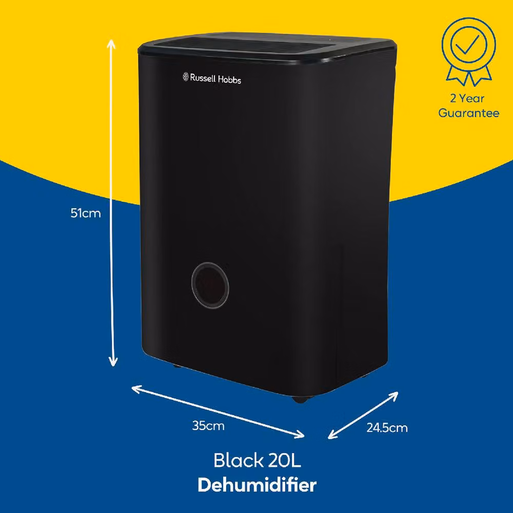 Russell Hobbs RHDH2002 Dehumidifier in Black, 20L/Day Capacity for Damp, Mould and Clothes Drying in Rooms up to 50m2 – 2