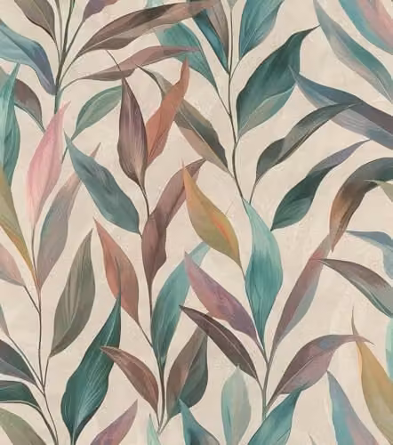 Rasch Fiesta Self-Adhesive Non-Woven Wallpaper with Multicolour Blue, Turquoise and Beige Botanical Floral Scandinavian Pattern