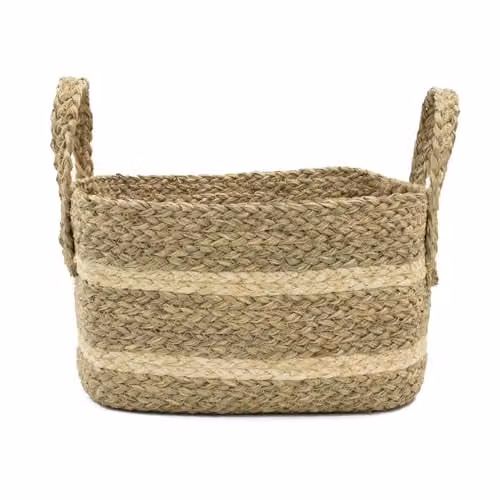 JVL Palma Large Natural Rectangular Storage Basket in Beige and Sand, W/D/H: 33 x 24 x 20 cm