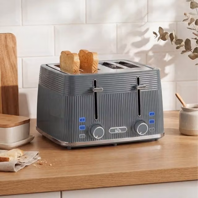 HOMCOM 4 Slice Electric Toaster with 7 Browning Levels, 1860W, Grey
