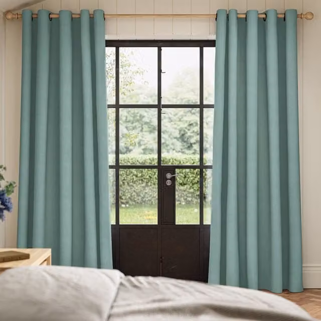 Ante Decor Lusso No Joins Made To Measure Blackout Chenille Eyelet Curtains in Duckegg Blue